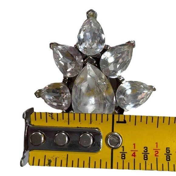 Vtg Signed Hony Rhinestone Brooch Lapel Pin Set of 2 Teardrop Flower Starburst - Picture 5 of 6